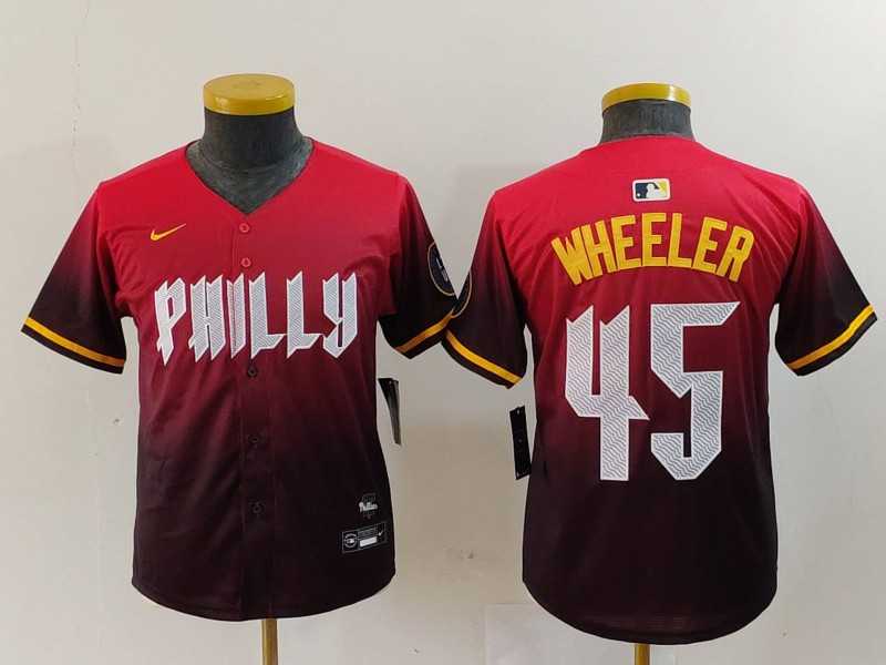 Youth Philadelphia Phillies #45 Zack Wheeler Red 2024 City Connect Limited Jersey,We sell and wholesale Youth Philadelphia Phillies #45 Zack Wheeler Red 2024 City Connect Limited Jersey on line form chian!